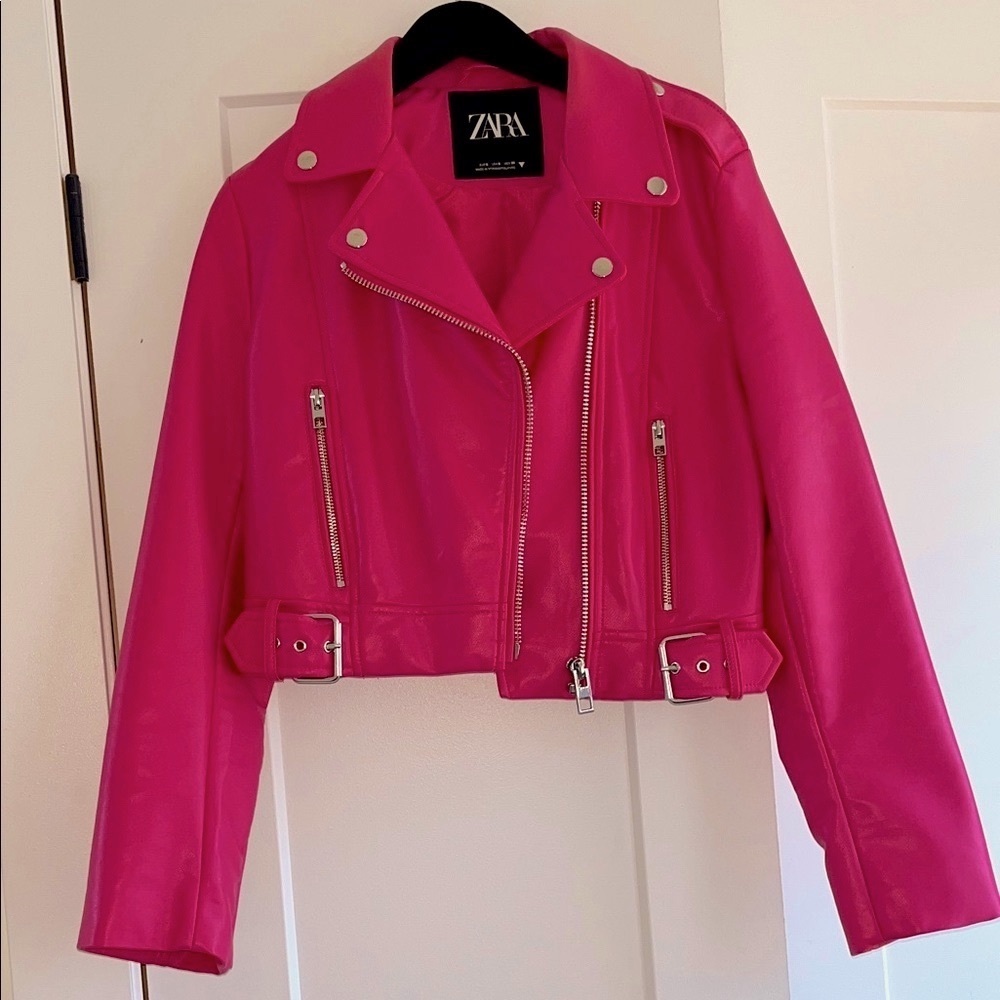 Zara Fuchsia/Pink Faux Leather Jacket